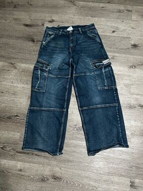 Relaxed Fit Men's Dark Indigo Cargo Jeans